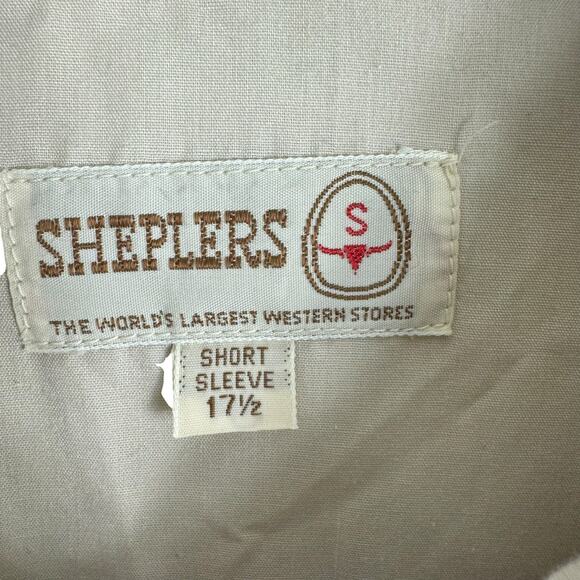 Sheplers Vintage Cream Short Sleeve Collared Pearl Snap Up Shirt Size 17.5 Neck - Picture 4 of 6